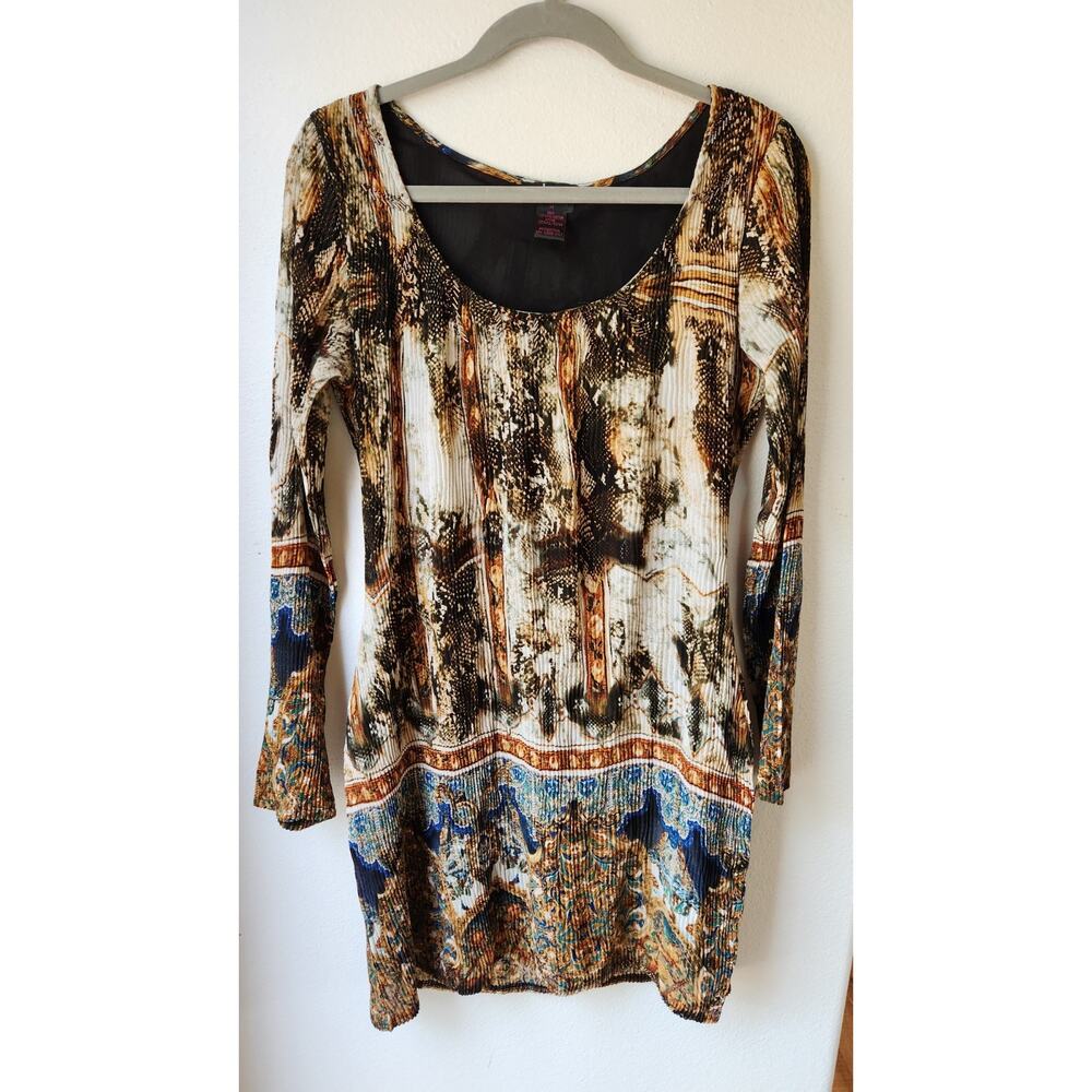 I Am Alberto Makali Beaded Print Mini Dress Med EUC Vtg 90's Paisley Snake EUC